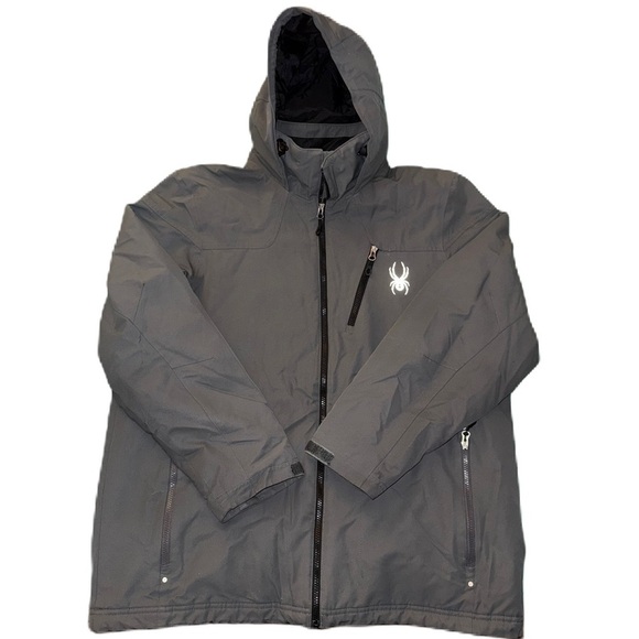Spyder Vyrse XL Jacket Insulated Gray Olive Green Ski Hooded Full Zip EUC - Picture 1 of 11